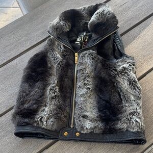 Big Chill Women's Faux Fur Vest in Gray and Black with Gold Hardware